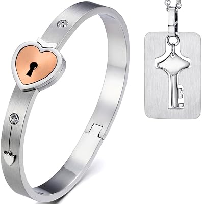 New stainless steel bracelet with heart-shaped pendant for lovers and keychain, 2 pieces.. DIAYTAR NIGERIA: Where shopping dreams come true with budget-friendly prices and nationwide shipping.