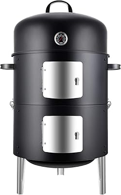 Real cook smoking vertical wooden coal in 17 -inch steel, robust round barbecue for outdoor kitchen, black.. DIAYTAR NIGERIA delivers value, variety, and convenience with our nationwide 5-8 day shipping.