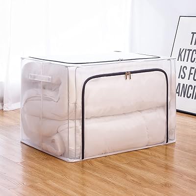 Foldable storage bag for clothing organizer [50 * 40 * 33 cm] [1 packet] Storage bag with reinforced handle in thick fabric for duvets, blankets, beds, foldable with solid zipper, transparent window (gray-66l).. Shop with purpose at DIAYTAR NIGERIA, where diverse selection meets budget-friendly nationwide delivery.