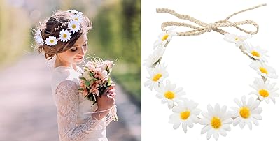 Mini Bang Marguerite Fleur Hippie Crown Flowers Bohemian Wedding Head of Wedding Sunflower For Women.. DIAYTAR Nigeria: Discover more, spend less, and enjoy delivery within 5–8 days.