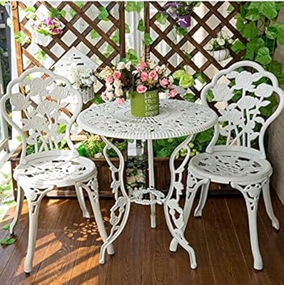 Blue River table and outdoor table and aluminum chairs with low (white) cushion and extra table (white).. Everything you want, delivered fast — DIAYTAR Nigeria does it better.