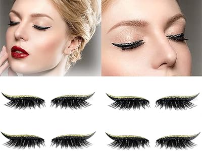 4 pairs of waterproof natural eyeliner stickers with reusable eyelashes, an instant-eye makeup tool for women. Golden glittery gilded eyeliner stickers with double sticker adhesive tape.. DIAYTAR NIGERIA: Your trusted partner for affordable online shopping with reliable delivery timeframes.