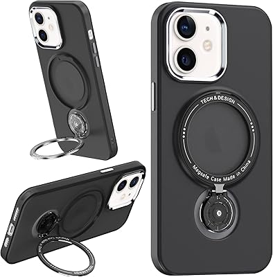 Compatible magnetic shell for iPhone 12/12 pro with 360 -degree invisible rotary magnetic support compatible with Magsafe, transparent matt rear protection, for iphone 12/12 pro (2020) 6.1 inch (black).. DIAYTAR NIGERIA: Bringing quality products to your doorstep at prices that won't break the bank.