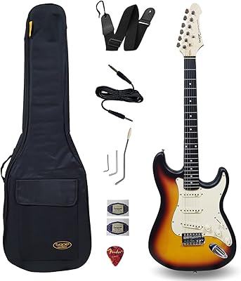 SQOE Stratocaster electric guitar - Spanish brand with accessories (Sunburst Matte).. DIAYTAR NIGERIA: Bringing quality products to every Nigerian home at prices everyone can afford.