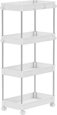 Meerveil Storage Storage Storage Storage Shelf On casters Storage Taler Participation Storage Shelf Polyvalent Shelf For Office Kitchen Bathroom Boarder and Drosses, White, 4 levels.. Your comprehensive marketplace awaits at DIAYTAR NIGERIA with affordable prices and reliable delivery times.
