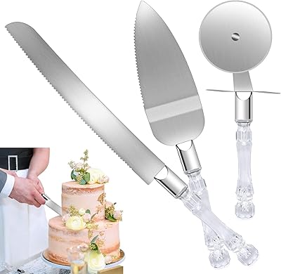 Set of 3 wedding cake and waiter knives, cake knife with crystal handle, wedding gifts, engagement, birthday and prenatal party.. With DIAYTAR Nigeria, everything is within reach — and within budget.