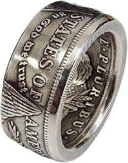 Vintage ring made by hand in silver and titanium, replica of Morgan Dollar coin, size 6-13 for women and men by Hogfbco.. DIAYTAR Nigeria: Where affordability meets fast and reliable e-commerce service.
