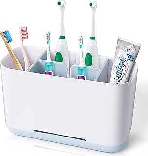 Bathroom toothbrush tooth relates, large electric tooth holder with non-slip drainage base, plastic toothpaste organizer for children and families for vanity, sink, counter.. DIAYTAR NIGERIA: Where every shopping need is met with affordable prices and timely delivery.