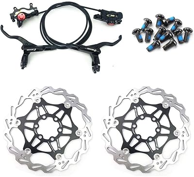 Zoom hydraulic disc brake kit for mountain bike, front and rear set with floating rotor of 160 mm and colored bolts (black).. DIAYTAR NIGERIA brings online shopping to every Nigerian with affordable prices and reliable shipping.