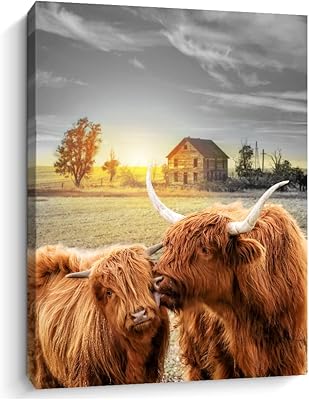 Creoate Wall Decoration Of Highlands Cow Image Ferme Impression On Canvas For Decoration.. Make shopping fun and stress-free with DIAYTAR Nigeria.