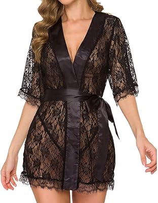 Sexy naughty dress for women, transparent lace dress with deep v collar, short night shirt, gentle kimono dress, bathrobe, night clothes for Valentine's Day gifts, W396.. Your digital shopping companion, DIAYTAR NIGERIA offers unmatched value with nationwide shipping.