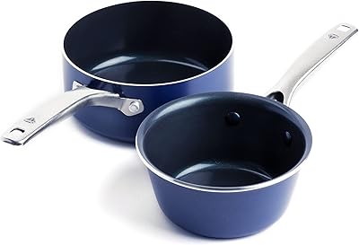 Blue diamond non -stick ceramic kitchen battery 15 cm and 18 cm, without pfas, oven, blue.. DIAYTAR NIGERIA: Where shopping is a pleasure with affordable prices and reliable delivery service.