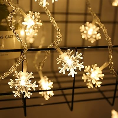Amerteer Light Garland of Christmas snowflakes for the outside, 40 6 -meter LEDs, decorative Christmas lights, operating with batteries, perfect for garden decoration, house party, warm white.. DIAYTAR NIGERIA: Empowering Nigerians with access to affordable products delivered within 8 days.