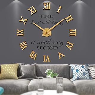 Fangold Large 3D wall clock with Roman numerals without frame or mirror surface for the decoration of the house, the living room and the bedroom (gold).. DIAYTAR NIGERIA: Making quality accessible to all Nigerians with affordable prices and quick delivery.