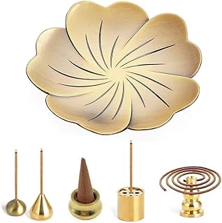 Set of 6 4-inch brass incense burners-Sakura-shaped free-shaped holder with a-black door for yoga room, living room, bedroom.. DIAYTAR NIGERIA brings affordable shopping to your fingertips with reliable delivery in less than 8 days.