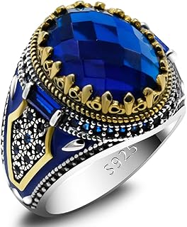 Turkish jewelry for men, ring with blue glass stone, in Sterling 925 silver, vintage, king crown, CZ enamel ring, gifts for ladies and men.. Your everyday shopping destination, DIAYTAR NIGERIA offers unbeatable value with quick delivery times.
