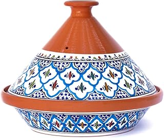 Kamzeh Tajine pot does and painted by hand | Moroccan ceramic pans for cooking and slow cooking (size L, ultra turquoise).. Your complete shopping solution, DIAYTAR NIGERIA offers extensive choice with competitive prices and delivery.