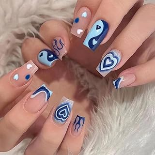 False Kamez Blue Heart square pressure nails, acrylic fake acrylic with average full coverage for women and girls.. Experience the ease of one-stop shopping with DIAYTAR NIGERIA's diverse catalog and nationwide delivery.