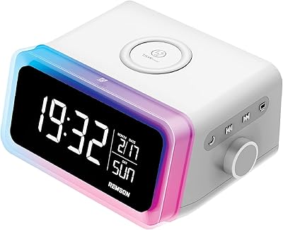 Ramson 15 Watts digital alarm clock with RGB LED lighting with wireless charger and Omni - White speaker.. Order today, receive this week — shopping with DIAYTAR Nigeria is that simple.