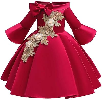 Bestgift Dress with bare shoulders and half-pnea for girls, elegant dresses in satin floral lace for girls and princesses, adapted to formal weddings and beauty contests.. You shop, we deliver — quick and easy with DIAYTAR Nigeria.