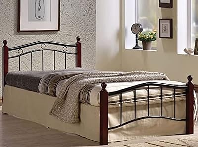 Wooden and steel bed, size 90 x 190, with wooden feet, medical mattress, brown color.. Shop with ease at DIAYTAR NIGERIA, Nigeria's premier e-commerce platform offering budget-friendly shipping.