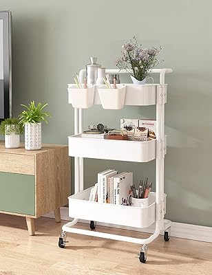 3-level multi-purpose storage trolley, white metal cart with swivel wheels, net storage handles, lockable wheels, separators and suspended bucket for kitchen, desk and house.. Your budget-friendly online marketplace, DIAYTAR NIGERIA delivers a world of products in just 5-8 days.