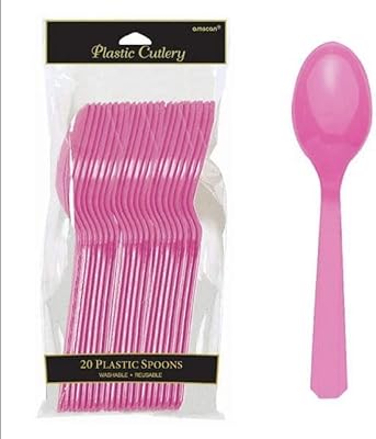 AMSCAN 4547-103 Pack of pink plastic party spoon - 20 pieces.. DIAYTAR NIGERIA: Where convenience meets affordability with delivery across Nigeria in under 8 days.