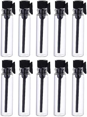 Tencery 100pcs Valucons of empty samples, small rechargeable glass containers with black cap for aromatherapy, essential oils, perfumes and liquids (1 ml).. Shop smarter, not harder with DIAYTAR NIGERIA - thousands of products at your fingertips with affordable delivery.
