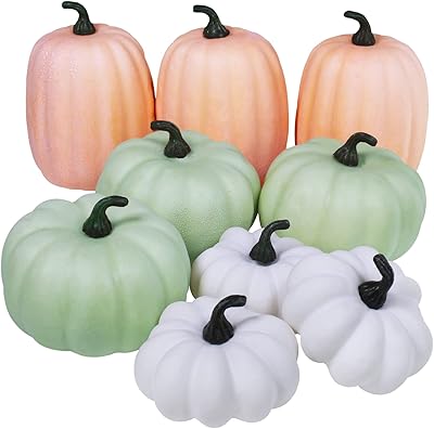 9 Assortment of mini frosted artificial pumpkins, rustic harvest pumpkins, orange white orange pastel pumpkin for autumn, halloween, Thanksgiving, table centers, kitchen decoration.. DIAYTAR NIGERIA: Making online retail accessible to all with affordable nationwide shipping.