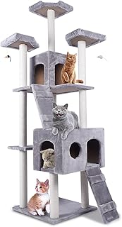 Sabo Large cat tree on several levels, chat furniture tower with scratches covered with sisal, chat activity tower, 2 perches, 3 torture perches, kitten house (184 x 55 x 50 cm, gray).. DIAYTAR NIGERIA: Where thousands of products meet affordable prices and reliable 5-8 day delivery.