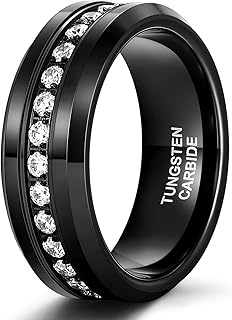 Tungsten wedding rings of 6 mm and 8 mm for men with cubic zircones encrusted from silver in tungsten carbide, size 7-13.. DIAYTAR NIGERIA delivers value, variety, and convenience with our nationwide 5-8 day shipping.