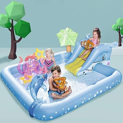 Children's swimming pool, inflatable family swimming pool, inflatable aquatic game center in the shape of a fairy castle, summer swimming pool with children's slides (E).. DIAYTAR NIGERIA makes quality accessible with our extensive catalog and competitive delivery rates.