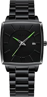 Square analog watches with black dial for men, water resistant, relaxed military sports watches with stainless steel bracelet, date display.. DIAYTAR NIGERIA: Where quality meets affordability, with thousands of products delivered in less than 8 days.