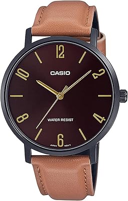 Casio analog watch with bracelet and leather dial for men, brown, mtp-vt01bl-5budf, brown.. Discover the joy of online shopping with DIAYTAR NIGERIA's budget-friendly prices and reliable shipping.