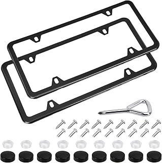 Pair of Amazonbasics license plate frames in stainless steel with screw caps - 4 holes, 12.2 "x 6.3", black.. DIAYTAR NIGERIA delivers on convenience and affordability with our reliable nationwide shipping.