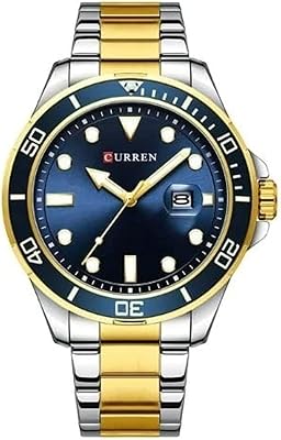 Analog watch for men, stainless steel case, blue dial, date display, stainless steel window, silver and gold color, bracelet, blue silver, bracelet.. Experience shopping without compromise at DIAYTAR NIGERIA, with vast selection and quick delivery.