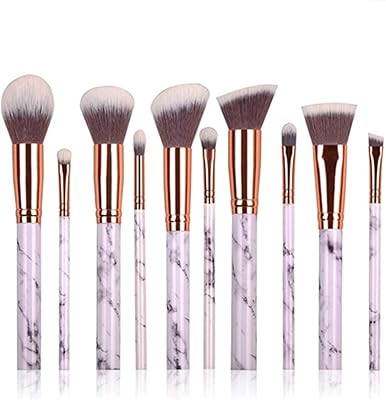 Set of 10 make-up brushes with marbled pattern for foundation, eyebrows, eyeliner and eyeshadow.. DIAYTAR NIGERIA brings satisfaction with every purchase through affordable prices and prompt shipping.