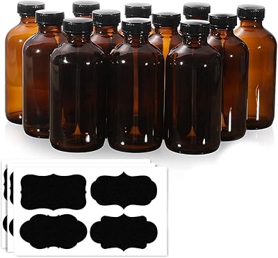 FUVO LOT OF 12 AMBRÉ GLASS FLACES 8 OZ with Conical Poly Black Corner, Boston round sample bottles, perfume bottles in brown glass.. DIAYTAR NIGERIA delivers value, variety, and convenience with our nationwide 5-8 day shipping.