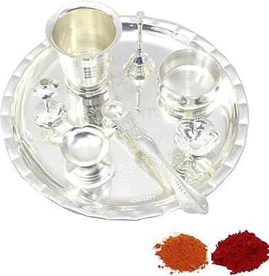 Pooja Thali Plated Silver Noble 08 inch Ethnic Festival Pooja Thali Gift for Diwali, House, Temple, Office, Wedding Gift.. Experience shopping satisfaction with DIAYTAR NIGERIA's vast selection and budget-friendly delivery options.