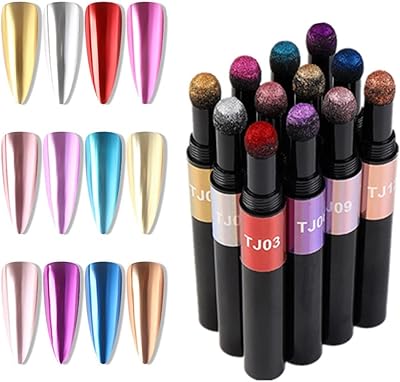 Chrome nail polish pen, nail holographic powder, reflective effects and air cushion, nail art magic pen (12 colorful pieces).. DIAYTAR NIGERIA connects you with endless possibilities through our affordable e-commerce platform.