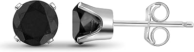 Jewexcess Earrings with black diamond rod 1/2-2 CTW - Sterling silver (.925) | Hypoallergenic nails for women - Round set with pushing clasps.. DIAYTAR NIGERIA: Connecting Nigerians with affordable products through our expansive e-commerce platform.