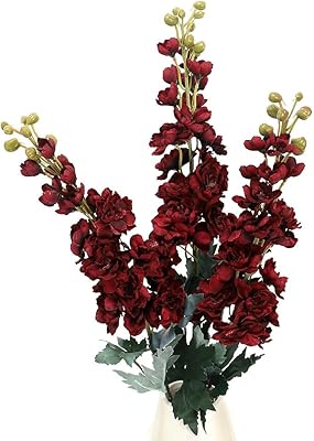 Yatai Lot of 3 branches of false flowers of Delphinium in artificial silk - Artificial flowers for decoration - Bouquet of artificial flowers for Christmas decorations for balcony (red).. Shop confidently on DIAYTAR Nigeria — everything you need, delivered quickly.