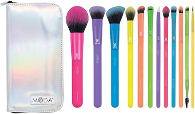 Set of 13 Moda face makeup brushes, comprising: powder, cream with cream, highlighting, highlights, corrector and compact bag (multicolored).. DIAYTAR NIGERIA: Where every click leads to affordable purchases delivered promptly to your door.