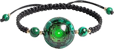 Tinted orgonite bracelet with natural malachite and sri yantra stones | Adjustable healing quartz jewelry and chakra for women and men.. DIAYTAR NIGERIA combines the largest product selection with affordable prices and reliable delivery.