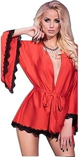 Sexy short kimono in V -Vla Lingerie Lace Satin for Women.. Your one-click solution to affordable shopping, DIAYTAR NIGERIA delivers quality products nationwide.