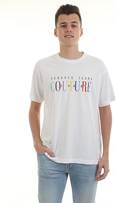 Jeans Couture T-shirt with short sleeves and white round neck with Multicolor Logo for Men.. Shop with confidence at Nigeria's leading affordable e-commerce platform with reliable delivery services.