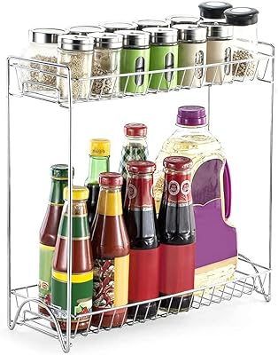 Kitchen spice support, organizer of stainless steel spice jars at 2 levels, storage support for spice bottles, kitchen counter shelves, silver C, SSZ244.. Discover the convenience of DIAYTAR NIGERIA's vast product range delivered affordably in 5-8 days.