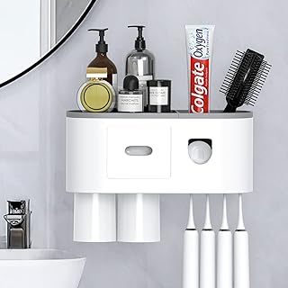 Wall-tooth toothbrush for bathroom, Women's toothbrush LJ Coconut with automatic toothpaste dispenser, 2 magnetic cups and 4 storage locations, storage tray for drawer.. DIAYTAR NIGERIA delivers more than products - we deliver affordable solutions within the week.