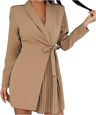 Elegant relaxed dress for women, plain color, long sleeves, waist tie, pleated suit dress, dresses for relaxed teenage girls.. DIAYTAR NIGERIA brings affordable products to every doorstep with our reliable 5-8 day shipping.