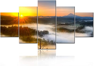 5 pieces of large modern wall impressions on squirt canvas, mountains at sunrise, images of forest landscapes, paintings ready to hang for bedroom, dining room, interior decorations - 60 "wide x 32" high.. Browse, shop, and receive — DIAYTAR Nigeria keeps it simple.